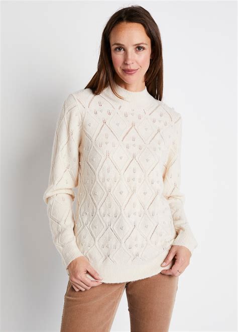 Pull Doux Ajour Perl Col Montant Blanc Afibel