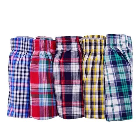 Men S Cotton Arrow Boxers Casual Plaid Print Elastic Waist Underwear