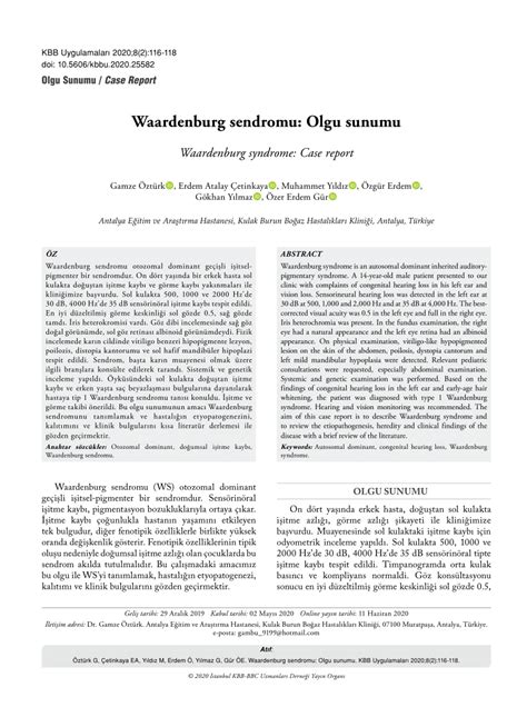 Pdf Olgu Sunumu Case Report Waardenburg Sendromu Olgu Sunumu