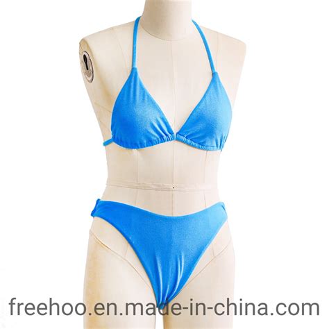 Towelling Two Piece Sexy Triangle Bikini With Adjustable Extra Long