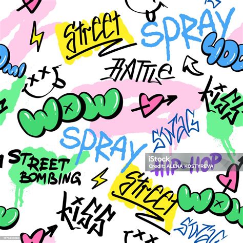 Seamless Pattern Street Graffiti Lettering Elements In The Grunge Style