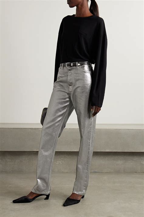 VERONICA BEARD Daniela high-rise straight-leg metallic coated jeans in