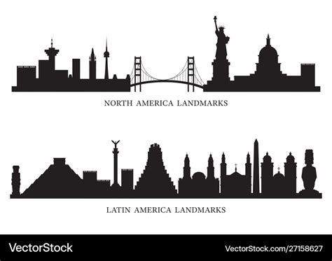 North South And Latin America Skyline Landmarks Vector Image