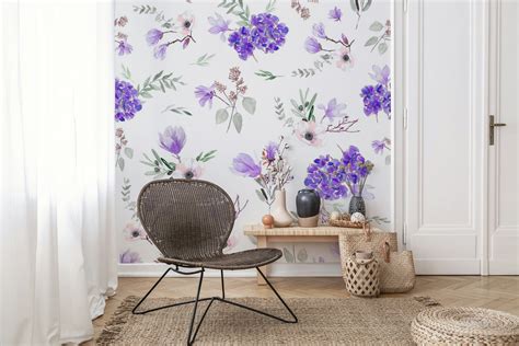 Violet Watercolor Flowers wallpaper - Happywall