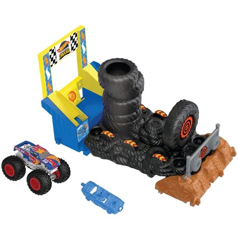 Hot Wheels Monster Trucks Arena World Entry Challenge Race Ace S Tire Smash Race Rennbahn