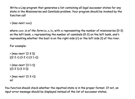 Write A Lisp Program That Generates A List Containing All Legal Successor States For Any State In