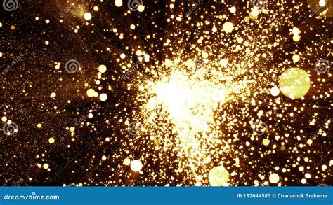 Gold Particles Explosion Abstract Background With Shining Golden