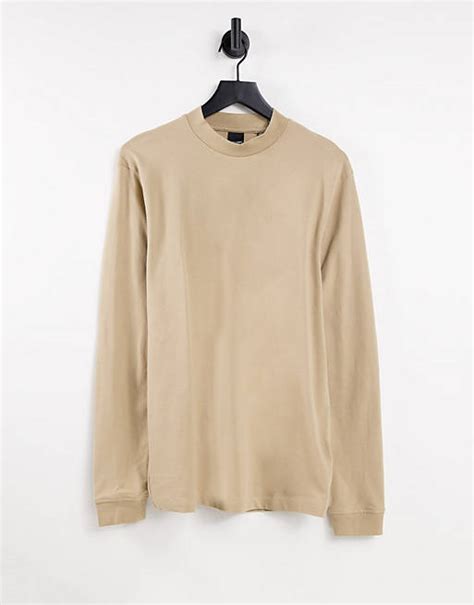 Only And Sons Long Sleeve Pique T Shirt With High Neck In Beige Asos