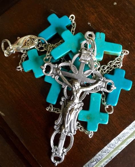 Turquoise Cross Beads Necklace With By AveMariaFaithcrafts On Etsy