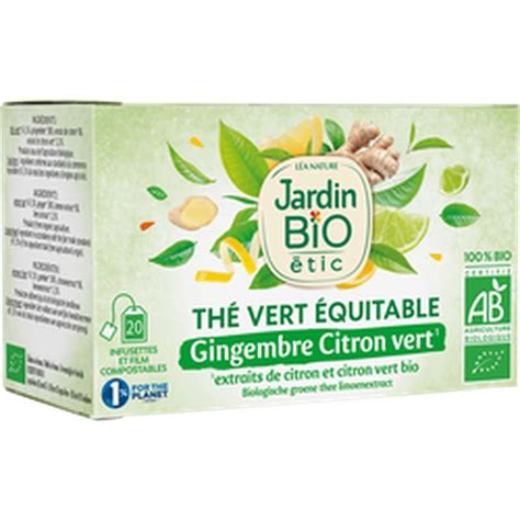 Thé vert gingembre citron bio Jardin bio x 20 sachets 30 g Frichti