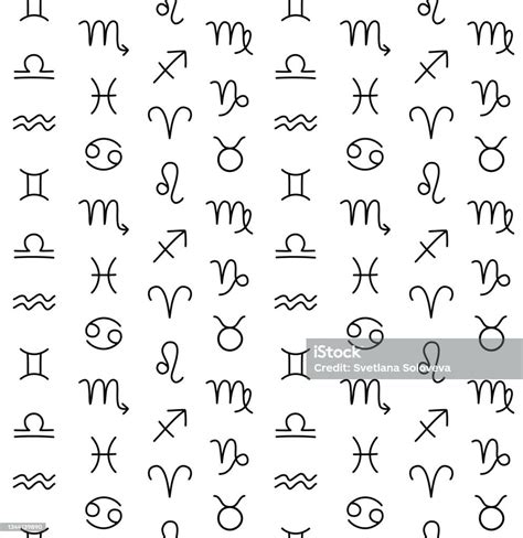 Vector Seamless Pattern Of Hand Drawn Doodle Sketch Astrological Zodiac