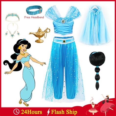 Jasmine Alladin Cosplay Vestido De Dan A Latina Peruca De Capa L Mpada Meninas Princesa