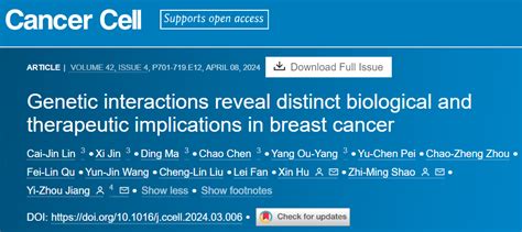 Cancer Cell 复旦大学江一舟 邵志敏 胡欣通过遗传相互作用揭示了乳腺癌独特的生物学和治疗意义 癌症研究专区 生物谷