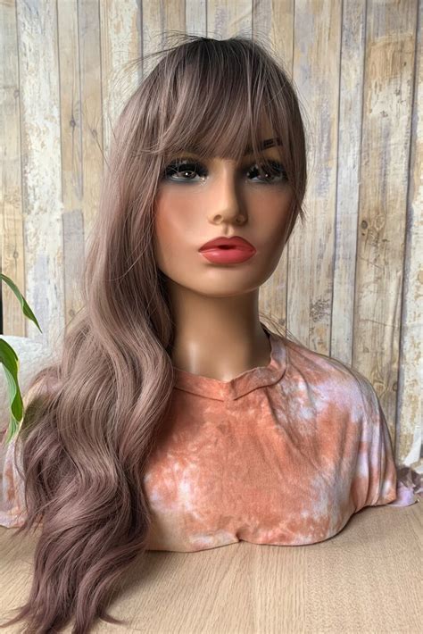 Chocolate Rooted Dusty Lavender Wig Long Realistic Synthetic Etsy