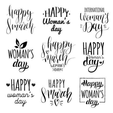 Premium Vector Happy Womans Day Handwritten Lettering Set March