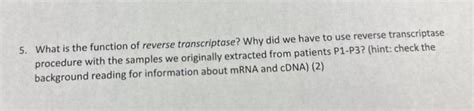 Solved 5. What is the function of reverse transcriptase? Why | Chegg.com