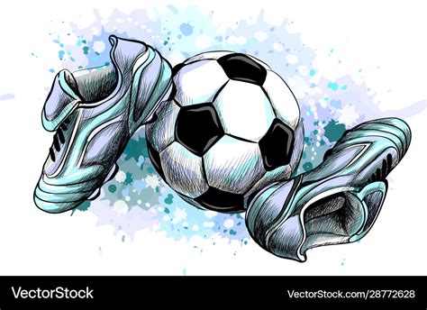 Football Boots With Ball From A Splash Of Vector Image