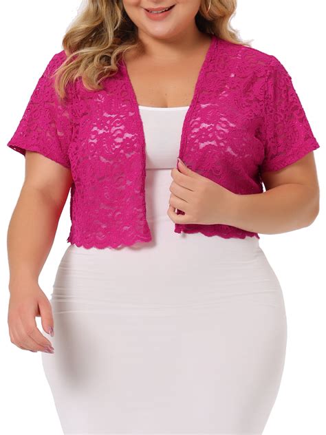 Agnes Orinda Womens Plus Size Lace Hollow Out Cropped Bolero Shrug