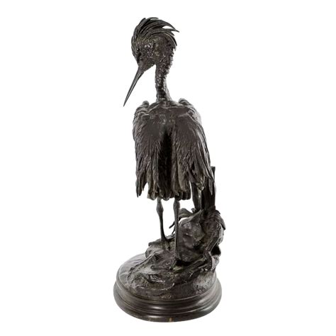 Bronze Figure Of A Heron Jules Moigniez 1835 1894 In Antique Bronze