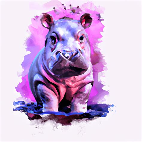 Cute Baby Hippo Watercolor Painting · Creative Fabrica