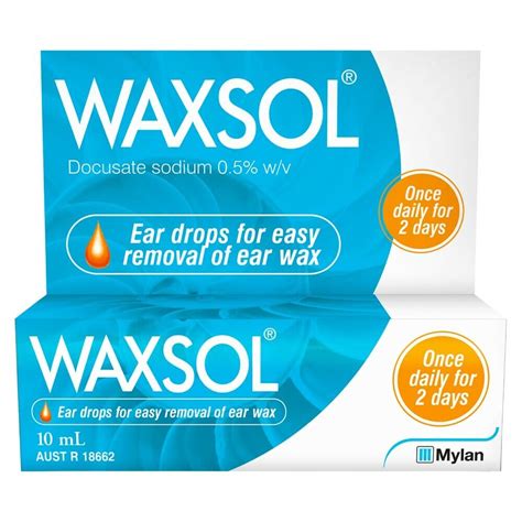 Waxsol Ear Drops 10ml Easy Ear Wax Removal Docusate Sodium 0 5 Clean Ears Mylan Ebay