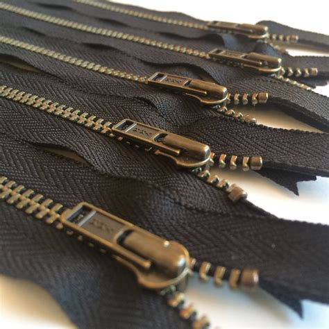 Ykk Antique Brass Metal Zipper Black Pieces Etsy