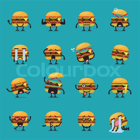 Burger character emoji set | Stock vector | Colourbox