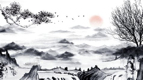 Chinese Ink Painting Village Background, Black And White, Illustration Background, Chinese Style ...