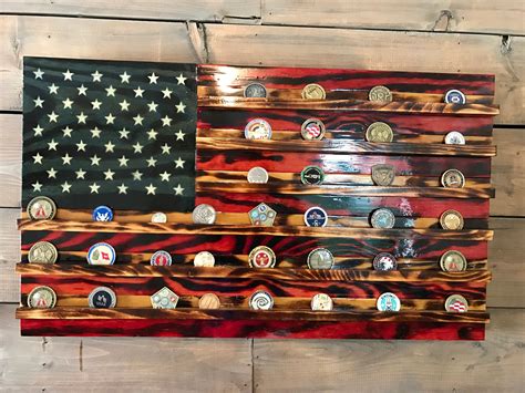 Challenge Coin Holder Wooden American Flag Military Veteran Etsy