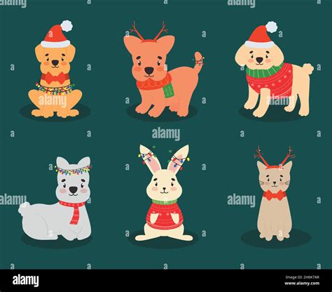 Christmas Animals Icon Set Design Stock Vector Image And Art Alamy