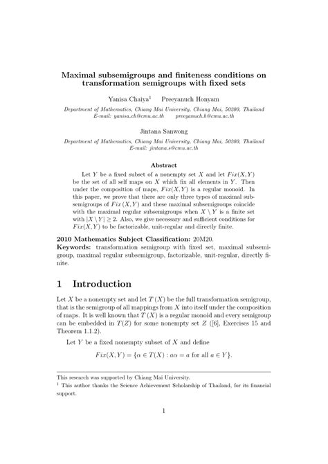 Pdf Maximal Subsemigroups And Finiteness Conditions On Transformation