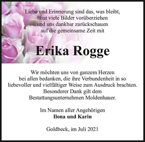 Traueranzeigen Von Erika Rogge Abschied Nehmen De