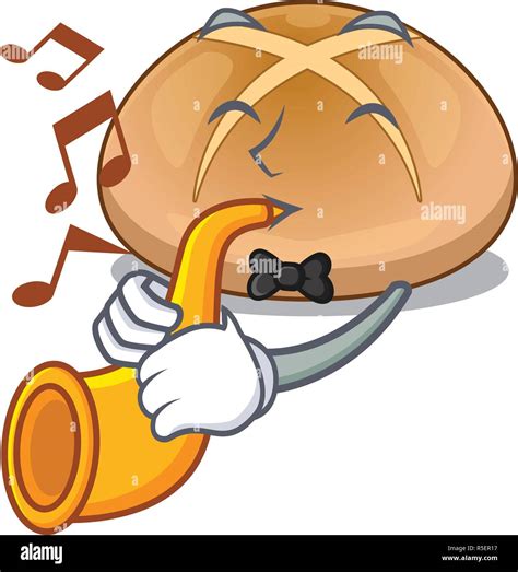 With Trumpet Cartoon With Buns Traditional Hot Cross Vector Illustration Stock Vector Image