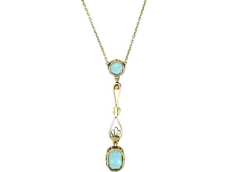 Edwardian 15ct Gold Aquamarine And Natural Split Pearl Pendant On 15ct Gold Chain 265u The