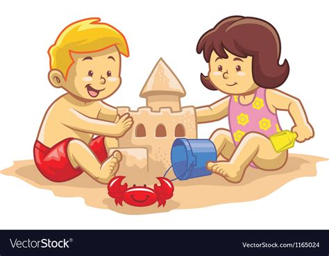 Kids Build Sandcastle Royalty Free Vector Image