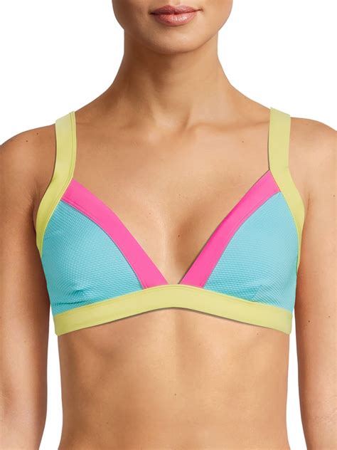 No Boundaries Women S Colorblocked Fixed Triangle Bikini Top Walmart