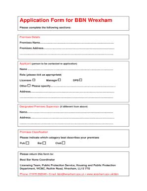 Fillable Online Wrexham Gov Best Bar None Wrexham Application Form Pdf