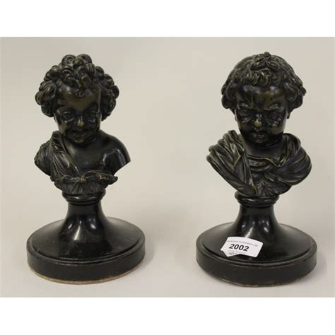 Pair Of 19th Century Brown Patinated Bronze Busts Of Children Mounted