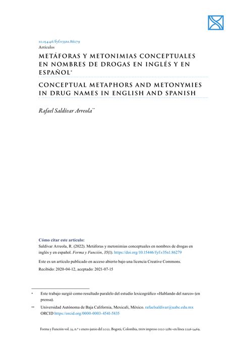 PDF Metáforas y metonimias conceptuales en nombres de drogas en