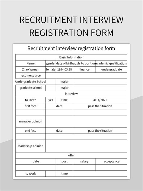 Recruitment Registration Form Excel Template And Google Sheets File For