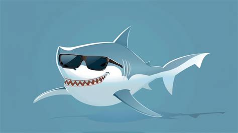 A Cartoon Shark Wearing Sunglasses Swimming In Blue Water Premium AI