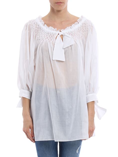 Smocking Detailed Muslin Blouse By Ermanno Scervino Blouses Ikrix