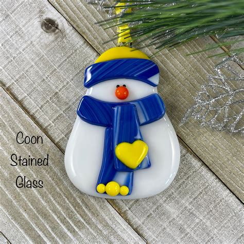 Snowman Ornament Fused Glass Snowman Christmas Ornament Etsy