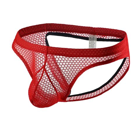 Mens Underwear With Bulge Pouch Briefs Sexy Mesh See Through Bikini Breathable Underpants