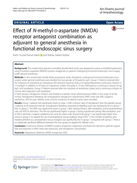 Pdf Effect Of N Methyl D Aspartate Nmda Receptor Antagonist