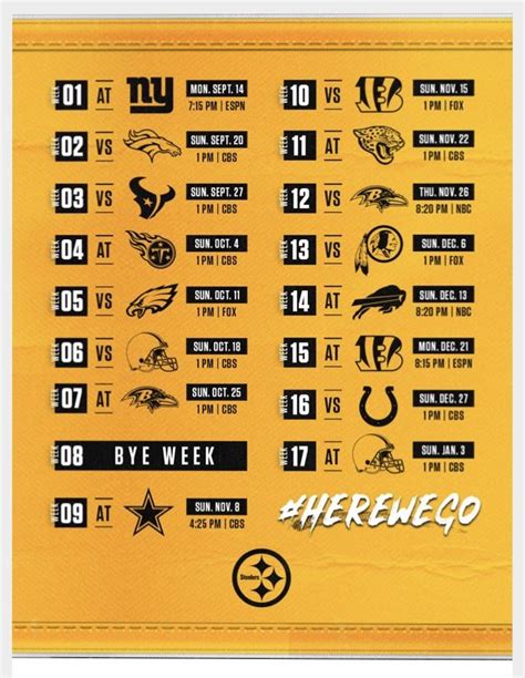 2020 Pittsburgh Steelers NFL Schedule