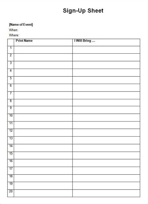 Free Printable Sign Up Sheet Template