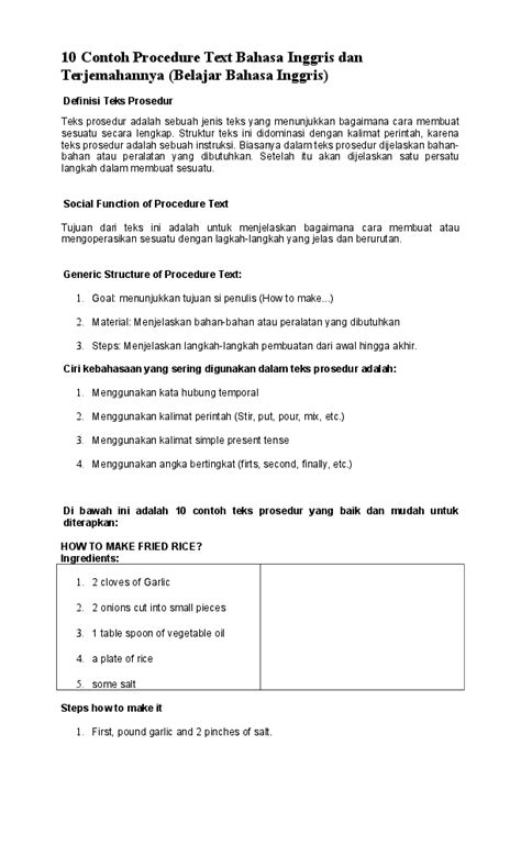 Doc Contoh Procedure Text Bahasa Inggris Dan Terjemahannya