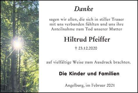 Traueranzeigen Von Hiltrud Pfeiffer Vrm Trauer De