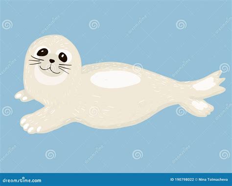 Cute Baby Seal Cartoon Vector Isolated On Blue Stock Vector